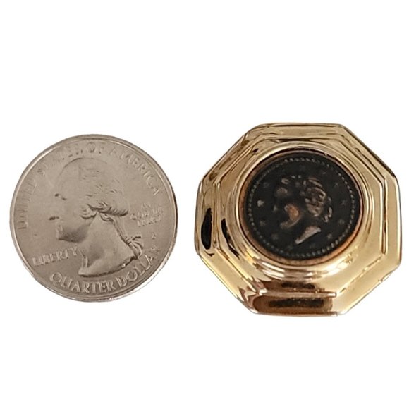 Gold Tone Copper Color Coin Face Clip On Earrings K652 - Picture 5 of 7